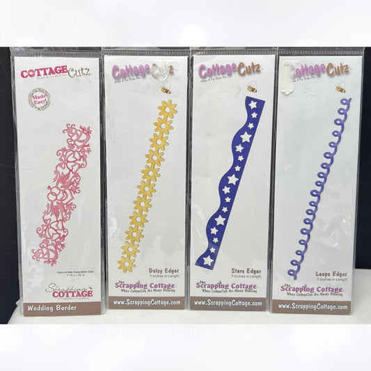 Cottage Cutz EDGER Borders Stars Daisy Wedding Loops Dies Lot of 4