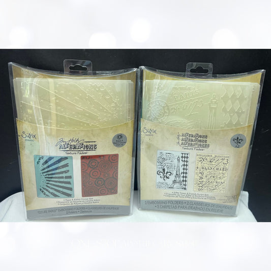 Tim Holtz RAYS & RETRO CIRCLES Script Eiffel Tower Embossing Folders