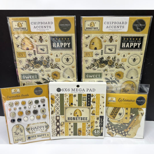 Carta Bella HONEYBEE Bees 6x6 Paper Ephemera Brads Chipboard Collection