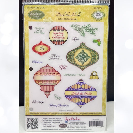 Just Rite Justrite DECK THE HALLS Ornaments Christmas Cling Rubber Stamps