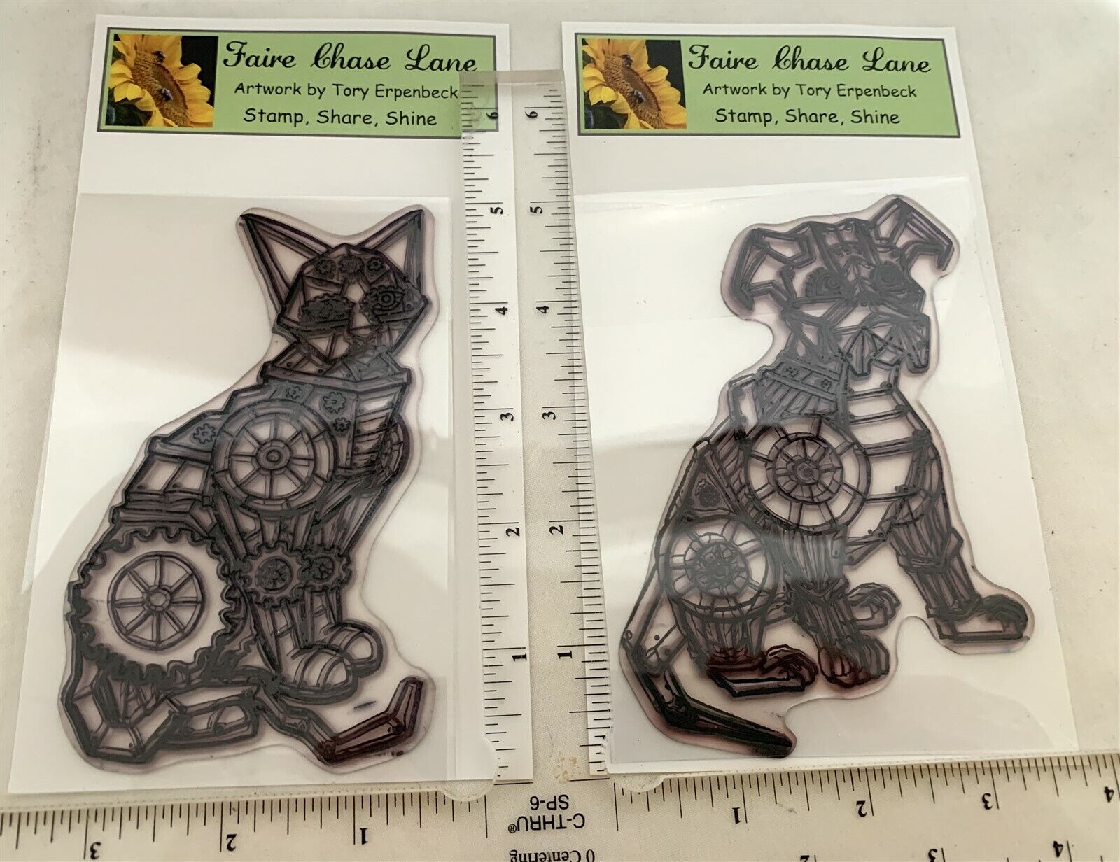 Faire Chase Lane STEAMPUNK Animals Fish Cat Dog Collage Rubber Stamps Lot of 3