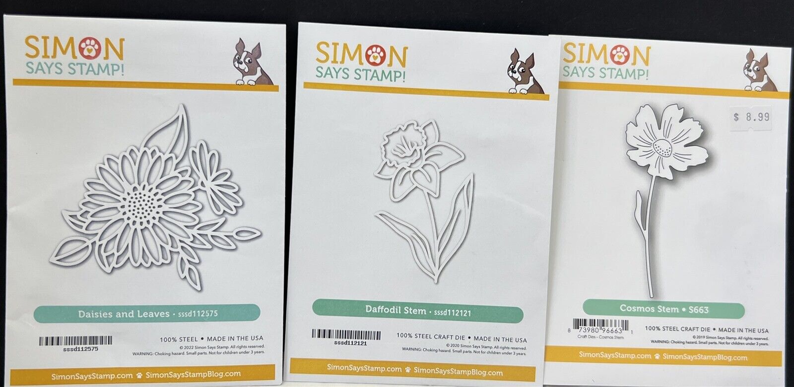 Simon Says Stamp FLOWERS Floral Stems Daffodil Daisy Cosmos Dies Lot of 3