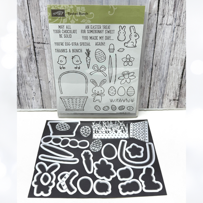 Stampin Up BASKET BUNCH Builder Easter Rubber Stamps Framelits Dies