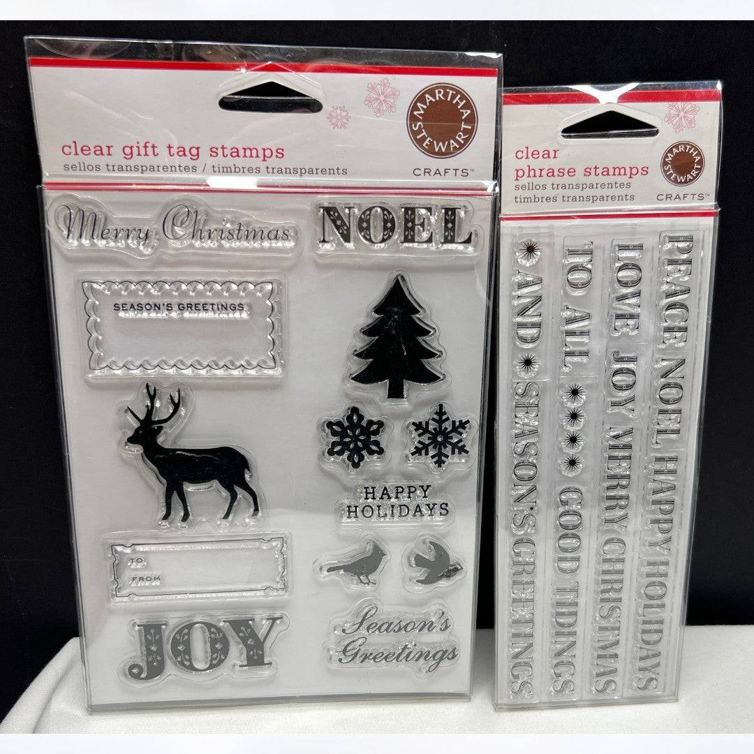 Martha Stewart GIFT TAG Christmas Phrase Greetings Clear Rubber Stamps