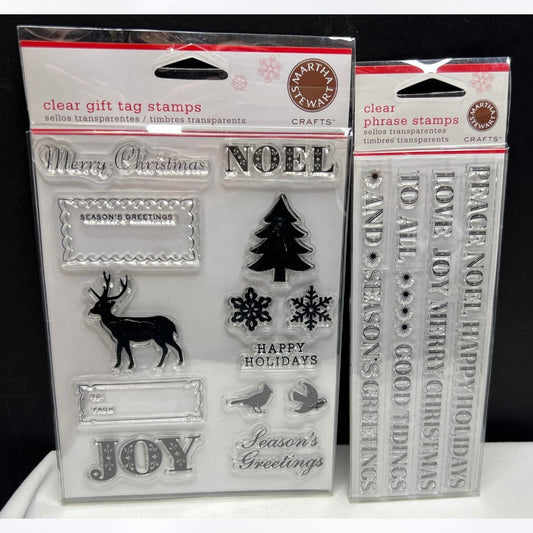 Martha Stewart GIFT TAG Christmas Phrase Greetings Clear Rubber Stamps