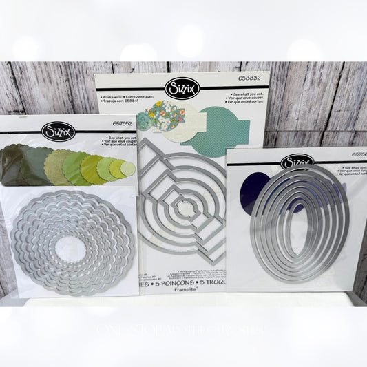 Sizzix ORNATE LABELS Scallop Circles Ovals Shapes Dies Lot of 3