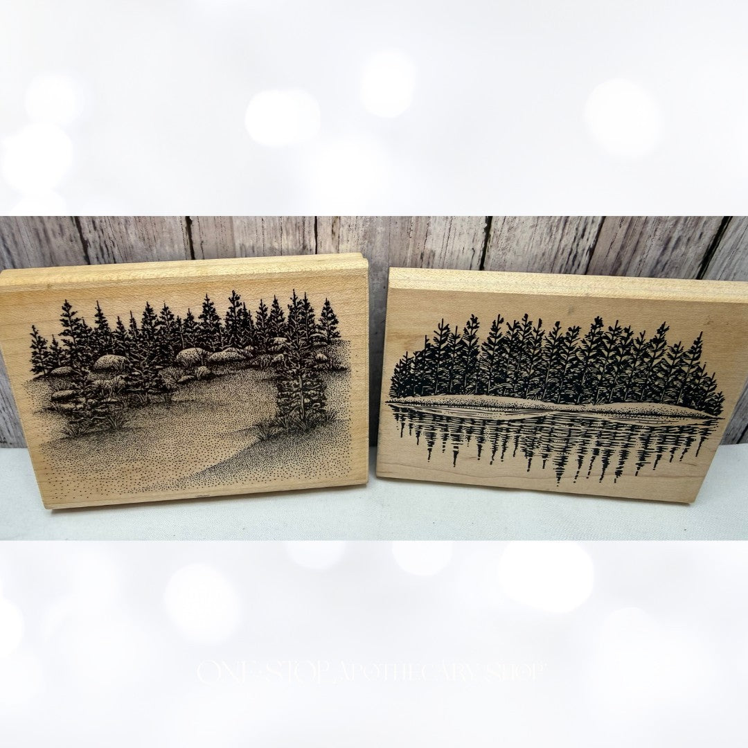 Stampscapes Stamp in the Hand MEADOW Pine Trees Landscape Nature Rubber Stamps