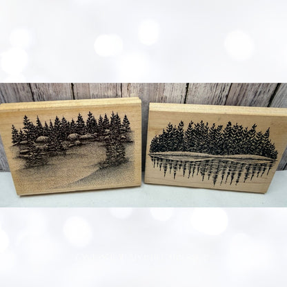 Stampscapes Stamp in the Hand MEADOW Pine Trees Landscape Nature Rubber Stamps