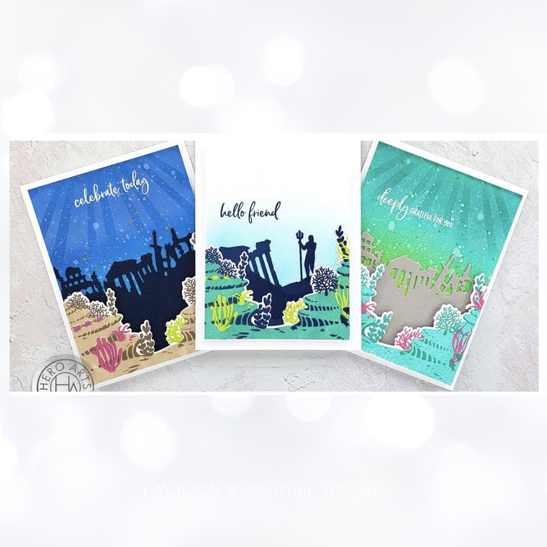 My Monthly Hero Arts Kit ATLANTIS Mermaid Ocean Sea Rubber Stamps Dies