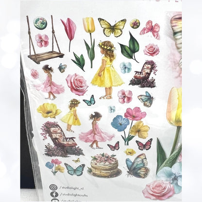Studio Light FLUTTERING FLOWERS Little Girls 8x8 Paper Ephemera Stencil Kit