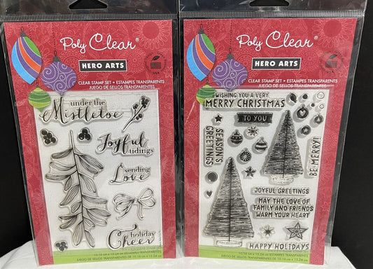 Hero Arts CHRISTMAS Mistletoe Tree Holiday Rubber Stamps Lot of 2