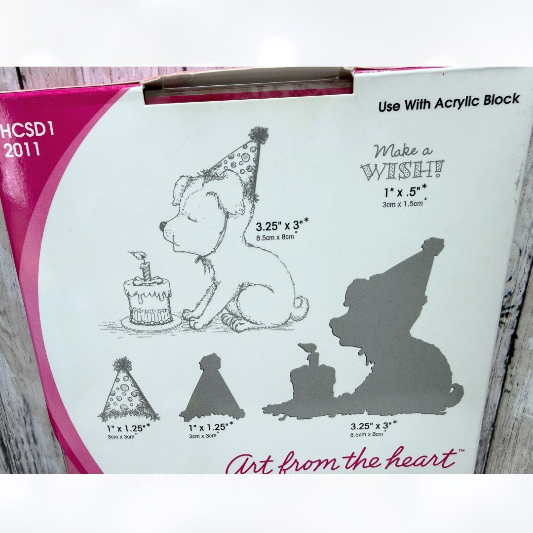 Heartfelt Creations MAKE A WISH Dog Birthday Rubber Stamps Dies