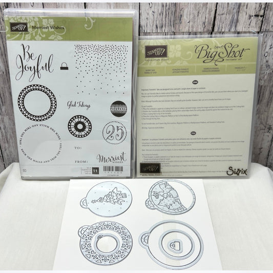 Stampin Up MERRIEST WISHES Merry Tags Christmas Gift Rubber Stamps Dies