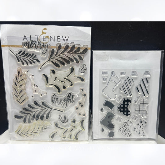 Altenew CHRISTMAS STOCKINGS Mistletoe Rubber Stamps Lot of 2