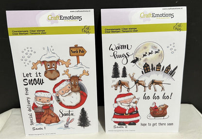 Craft Emotions SANTA 1 & 2 Holiday Christmas Claus Rubber Stamps Lot of 2