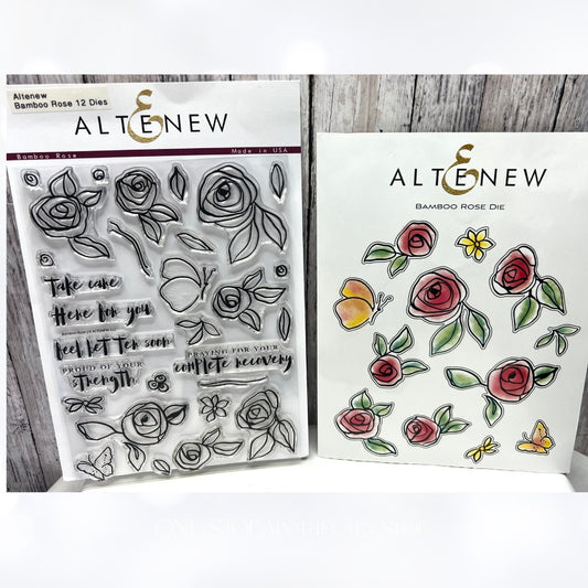 Altenew BAMBOO ROSE Roses Flowers Floral 6x8 Rubber Stamps Dies
