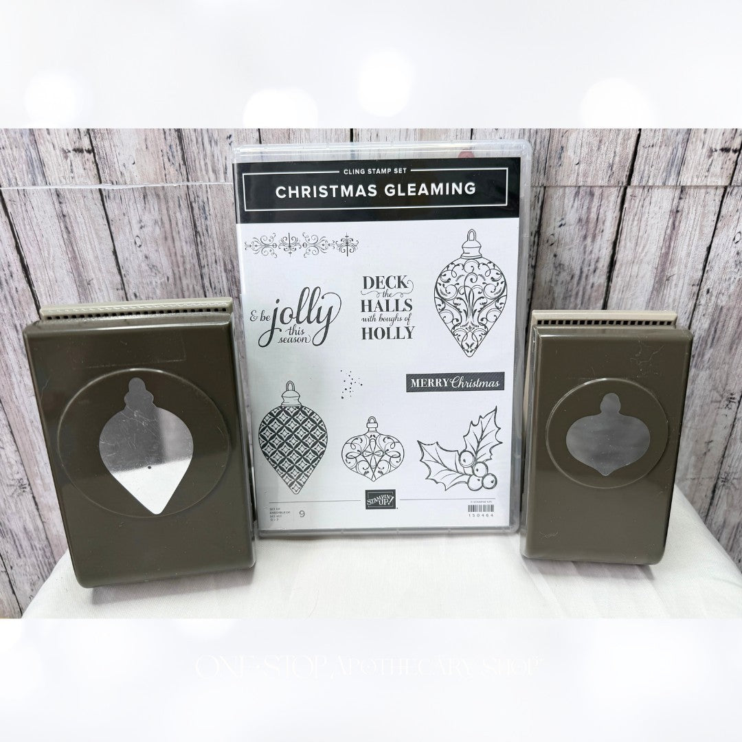 Stampin Up CHRISTMAS GLEAMING Ornaments Rubber Stamps Punches AS IS**