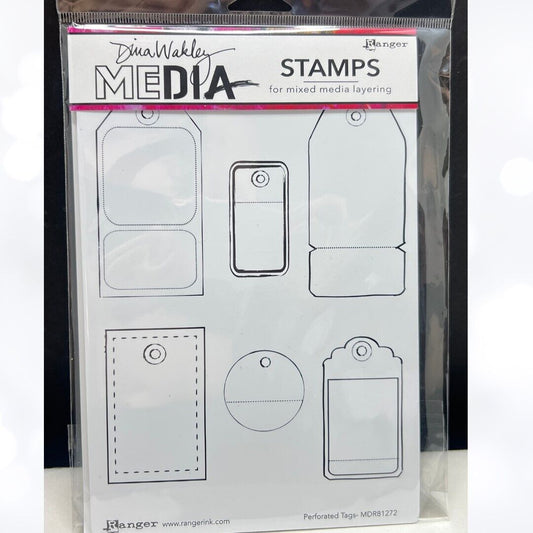 Dina Wakley Media PERFORATED TAGS Mixed Media Rubber Stamps