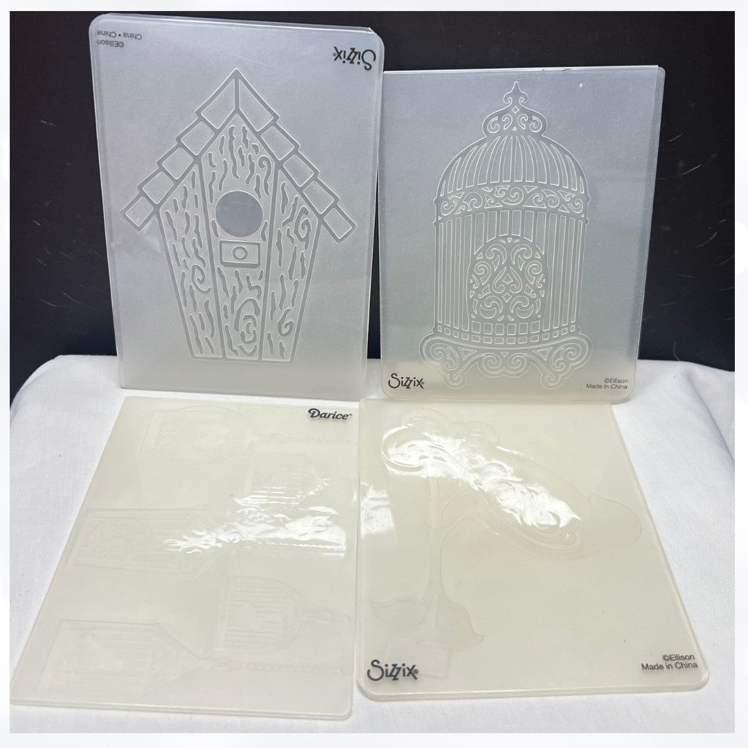 Darice Sizzix BIRD HOUSE Cage Birds Embossing Folders Lot of 4