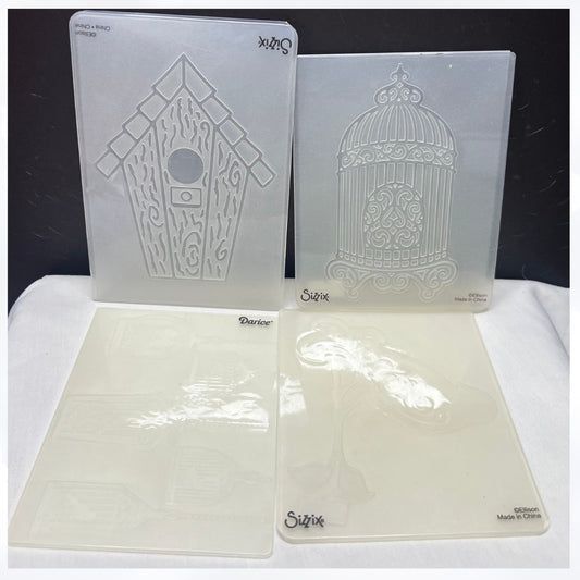 Darice Sizzix BIRD HOUSE Cage Birds Embossing Folders Lot of 4