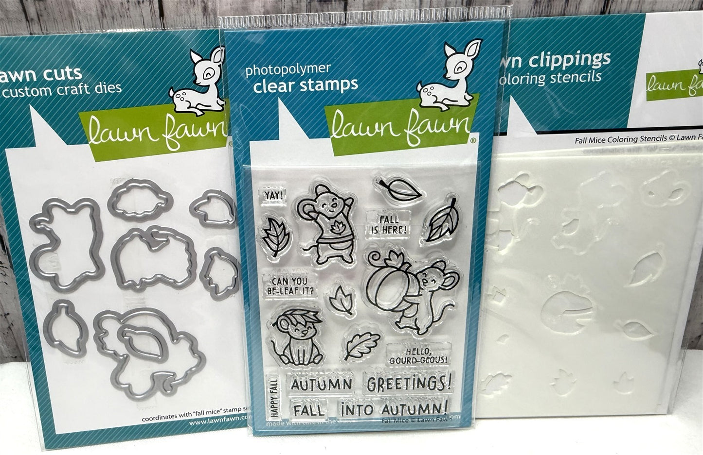 Lawn Fawn FALL MICE Autumn Mouse Rubber Stamps Dies Stencils