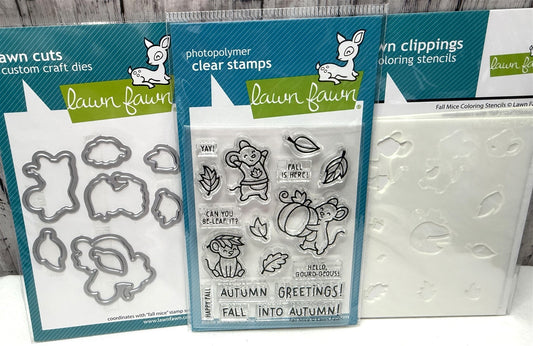Lawn Fawn FALL MICE Autumn Mouse Rubber Stamps Dies Stencils