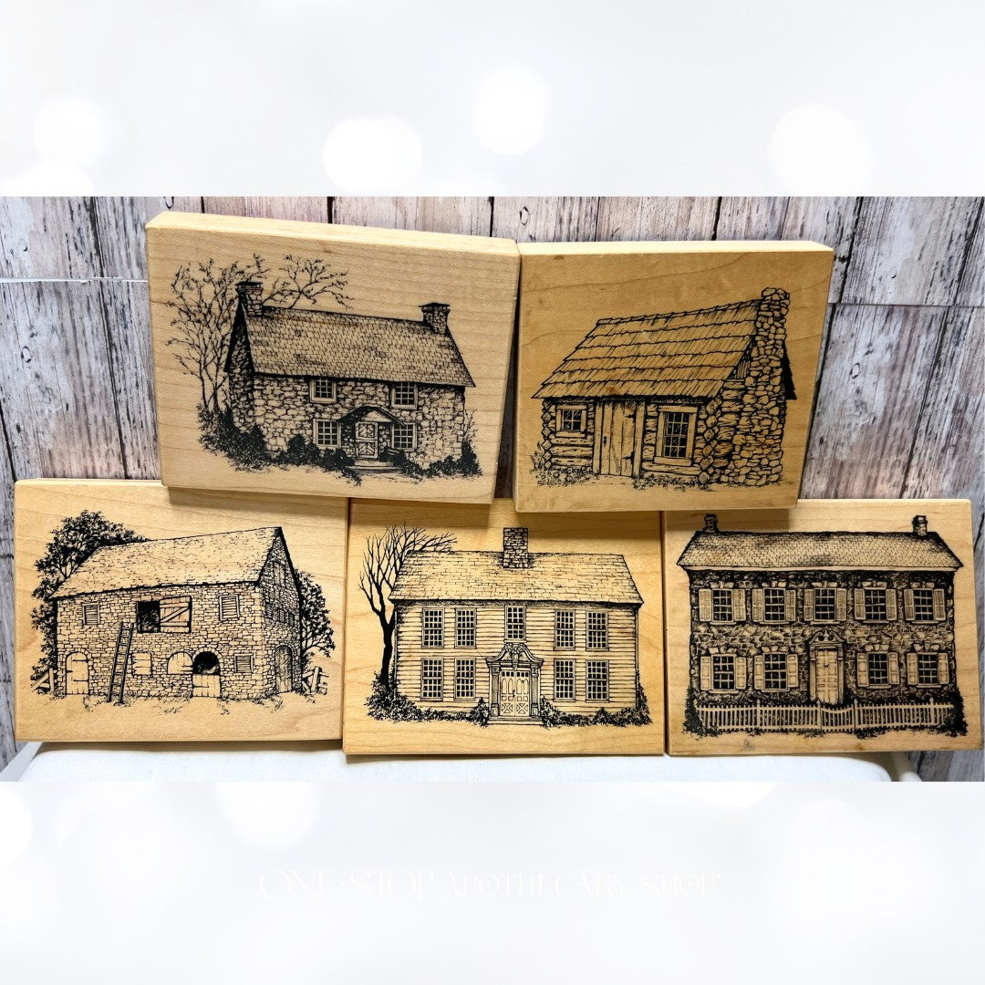 PSX Heirloom Collection COTTAGE Cabin Houses Rubber Stamps Lot of 5