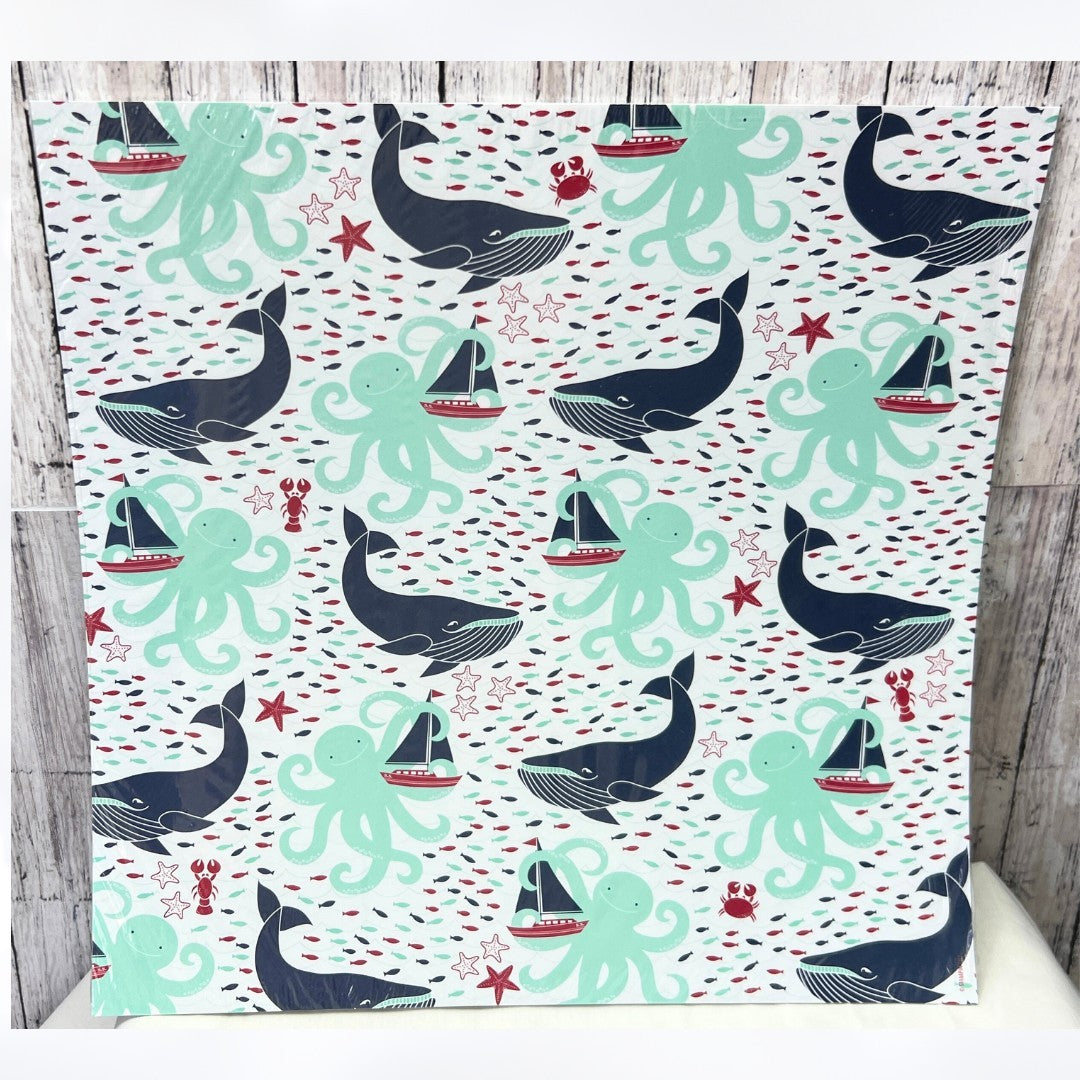 Stampin Up MARITIME Beach Whale DSP 12x12 Cardstock Paper 12 Sheets