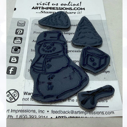Art Impressions SNOWMAN Church Watercolor Christmas Rubber Stamps