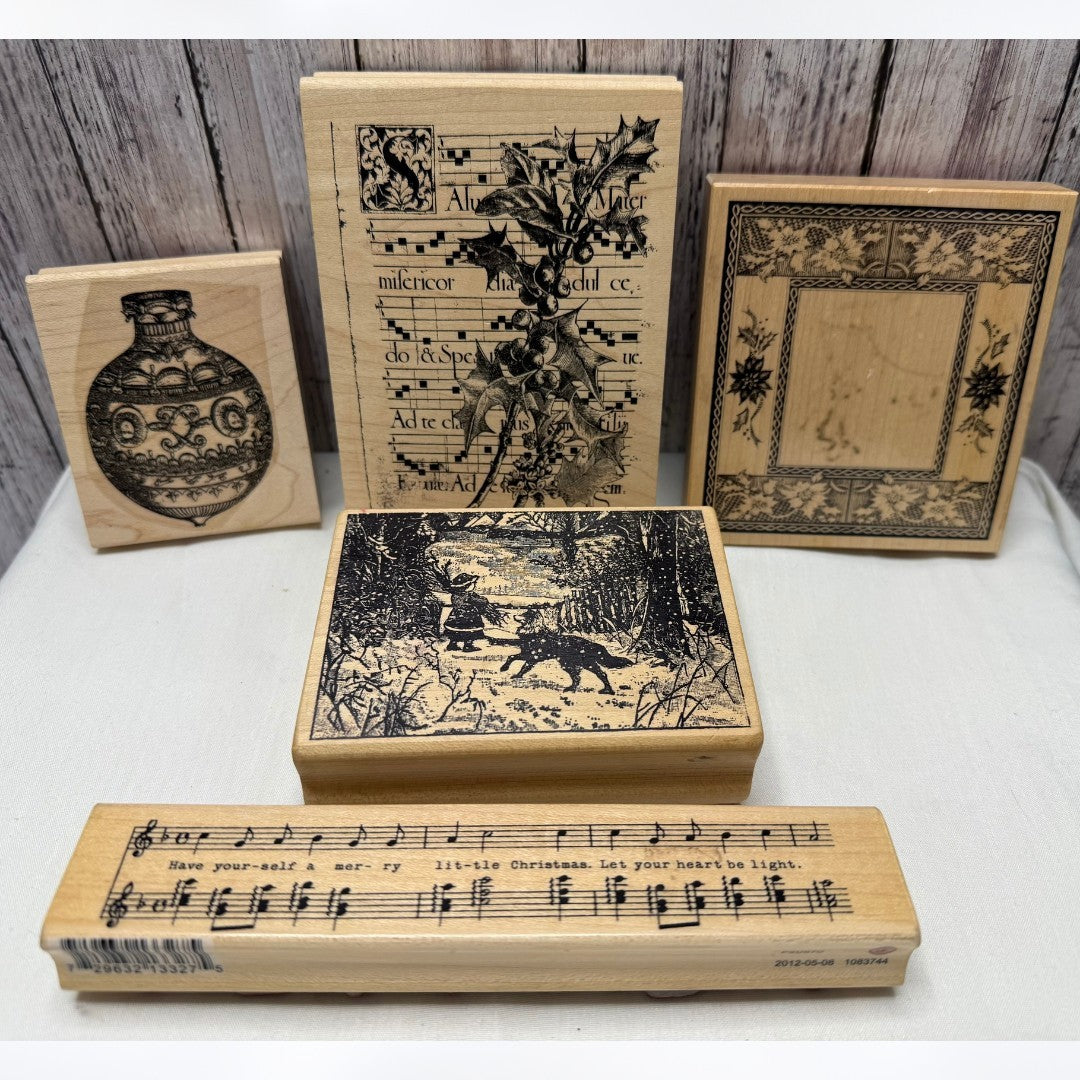 PSX Magenta Tin Can Mail CHRISTMAS Holiday Music Mixed Media Rubber Stamps