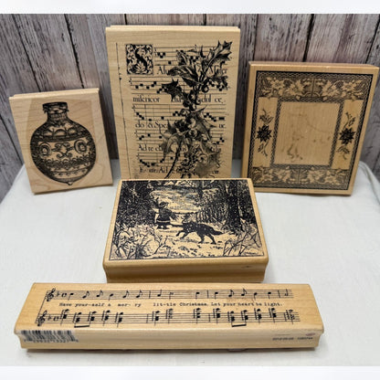 PSX Magenta Tin Can Mail CHRISTMAS Holiday Music Mixed Media Rubber Stamps