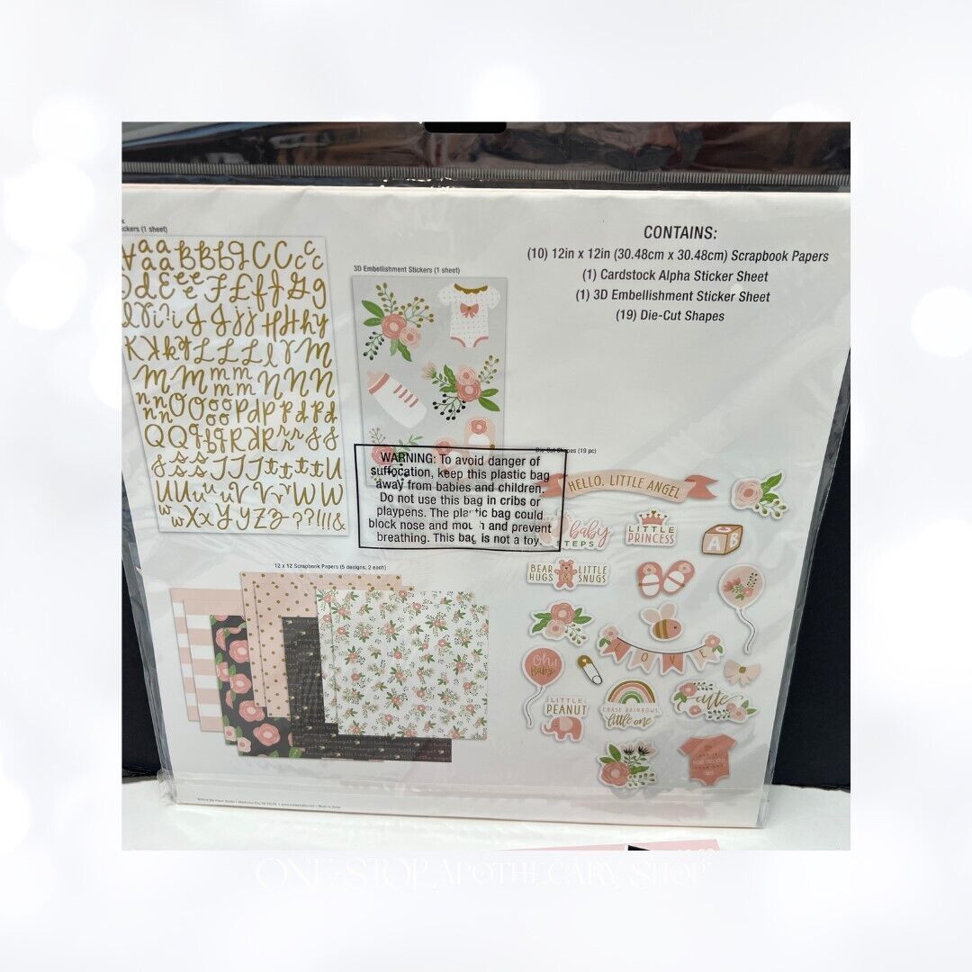 Echo Park Paper Studio BABY GIRL Shower 12x12 Scrapbook Paper Stickers Kit