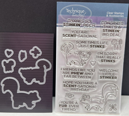 Technique Tuesday SALLY & SHERMAN THE SKUNKS Funny Birthday Rubber Stamps Dies