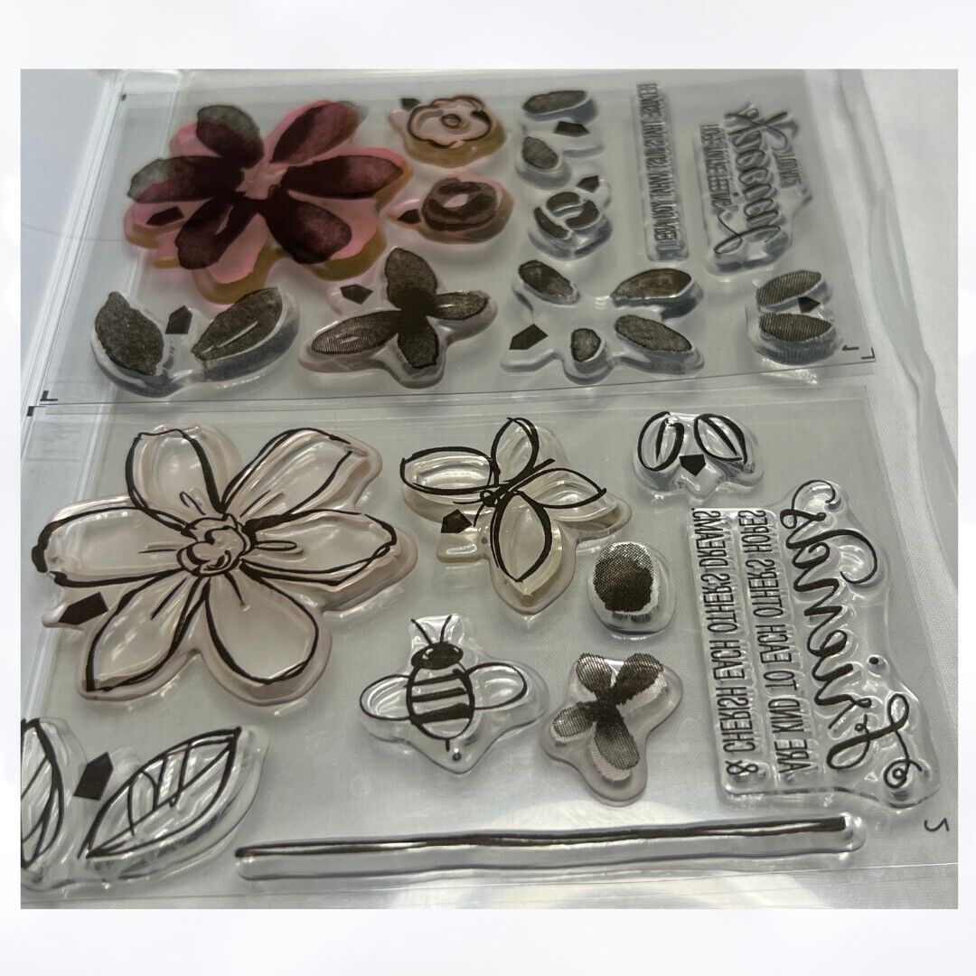 Stampin Up GARDEN IN BLOOMS Flowers Bees Rubber Stamps