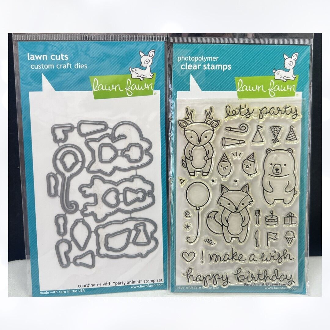 Lawn Fawn PARTY ANIMALS Birthday Rubber Stamps Dies