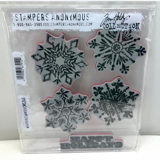 Tim Holtz WEATHERED WINTER Snowflakes Christmas CMS245 Rubber Stamps