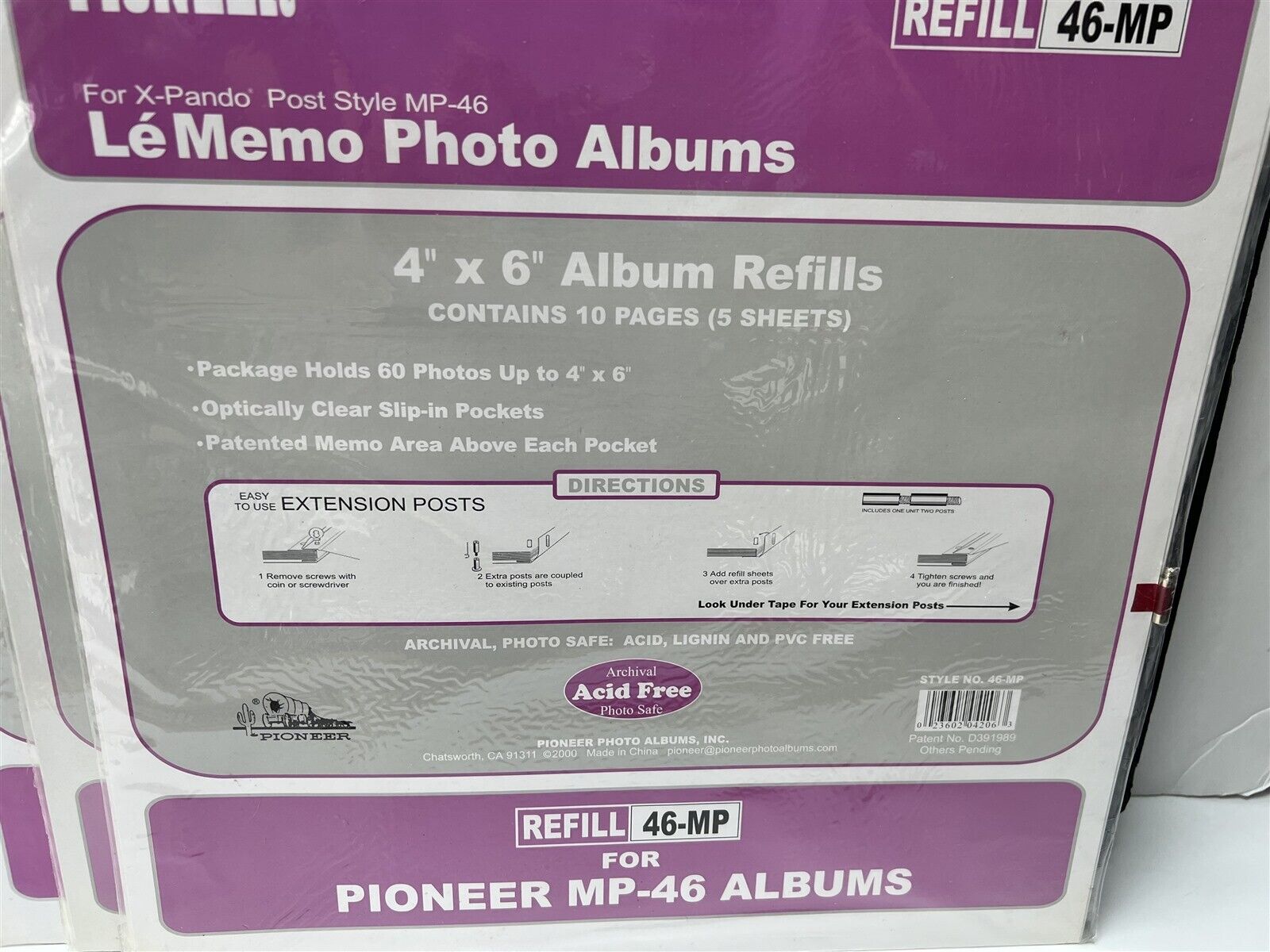 Pioneer PHOTO ALBUM REFILLS 4x6 X-Pando 46-MP Lot of 5 Packs