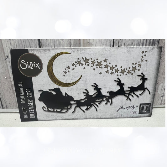 Tim Holtz DASH AWAY ALL Christmas Santas Sleigh Simon Says Stamp Thinlits Dies 