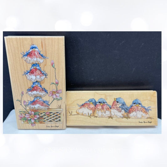 Carolyn Shores Wright FOUR LITTLE BIRDS Pecking Order Bluebirds Rubber Stamps 