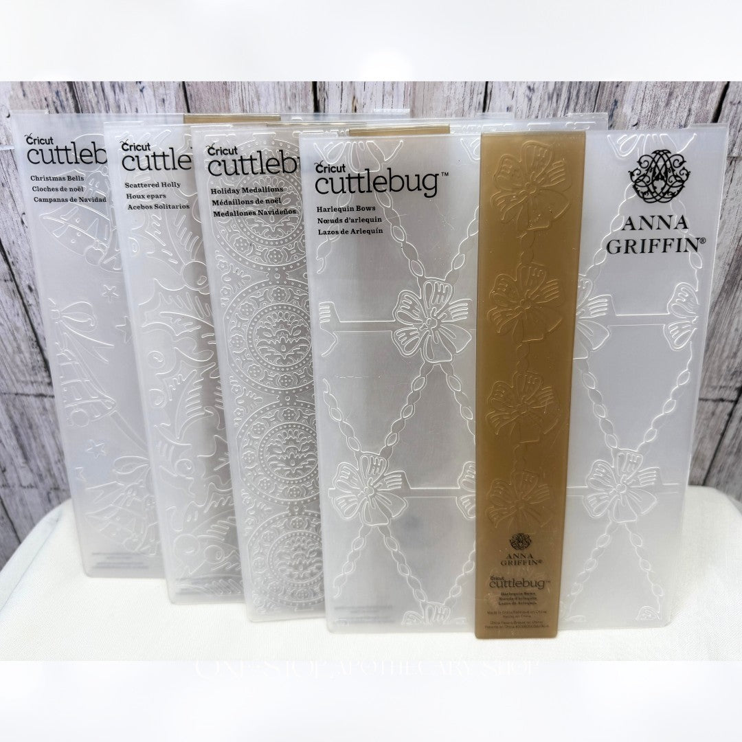 Anna Griffin CHRISTMAS Bells Holly Bows 5x7 Embossing Folders Lot of 4