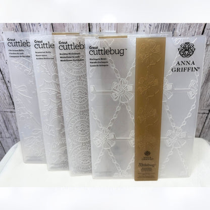 Anna Griffin CHRISTMAS Bells Holly Bows 5x7 Embossing Folders Lot of 4