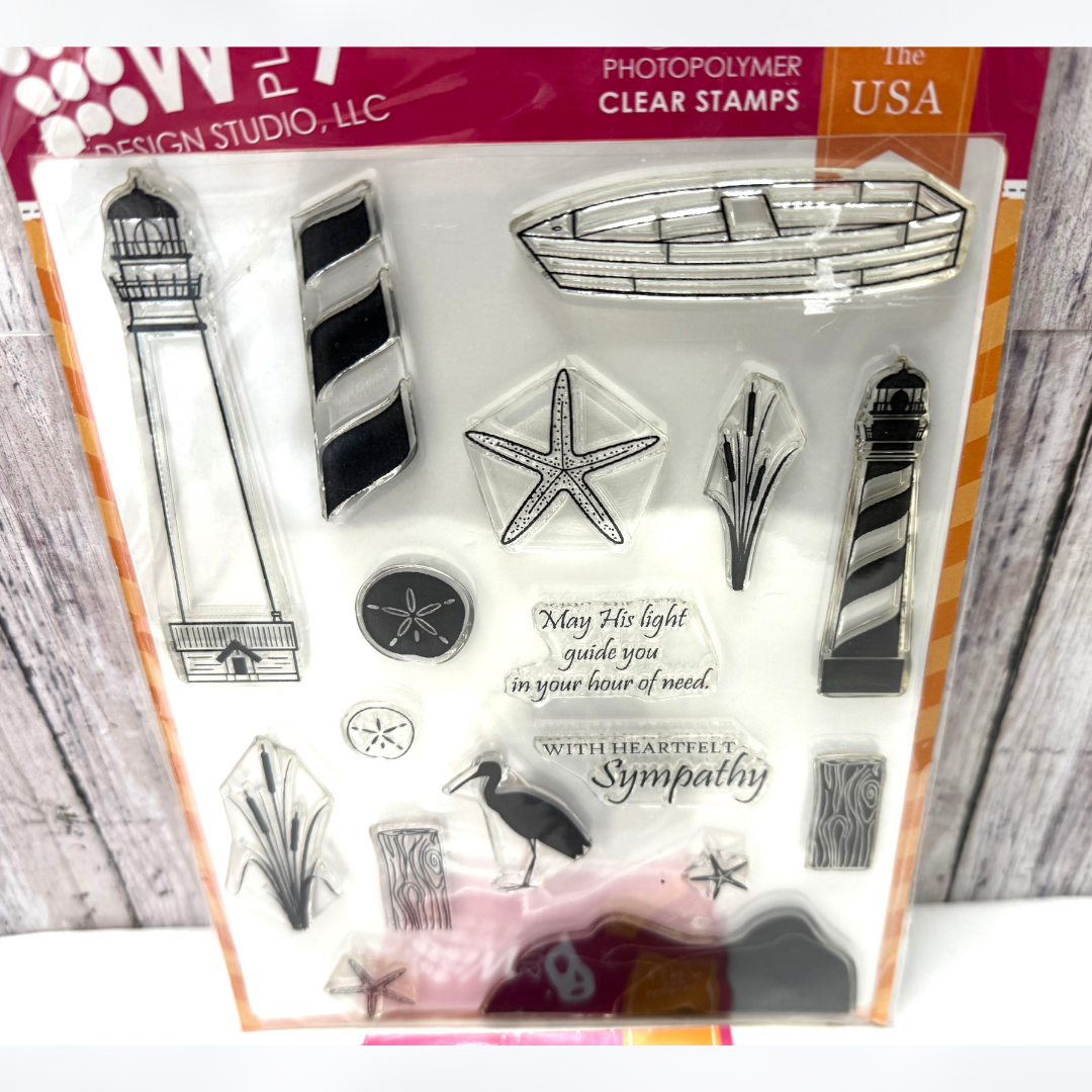 Wplus9 GUIDING LIGHT Lighthouse Beach 6x8 Rubber Stamps Dies