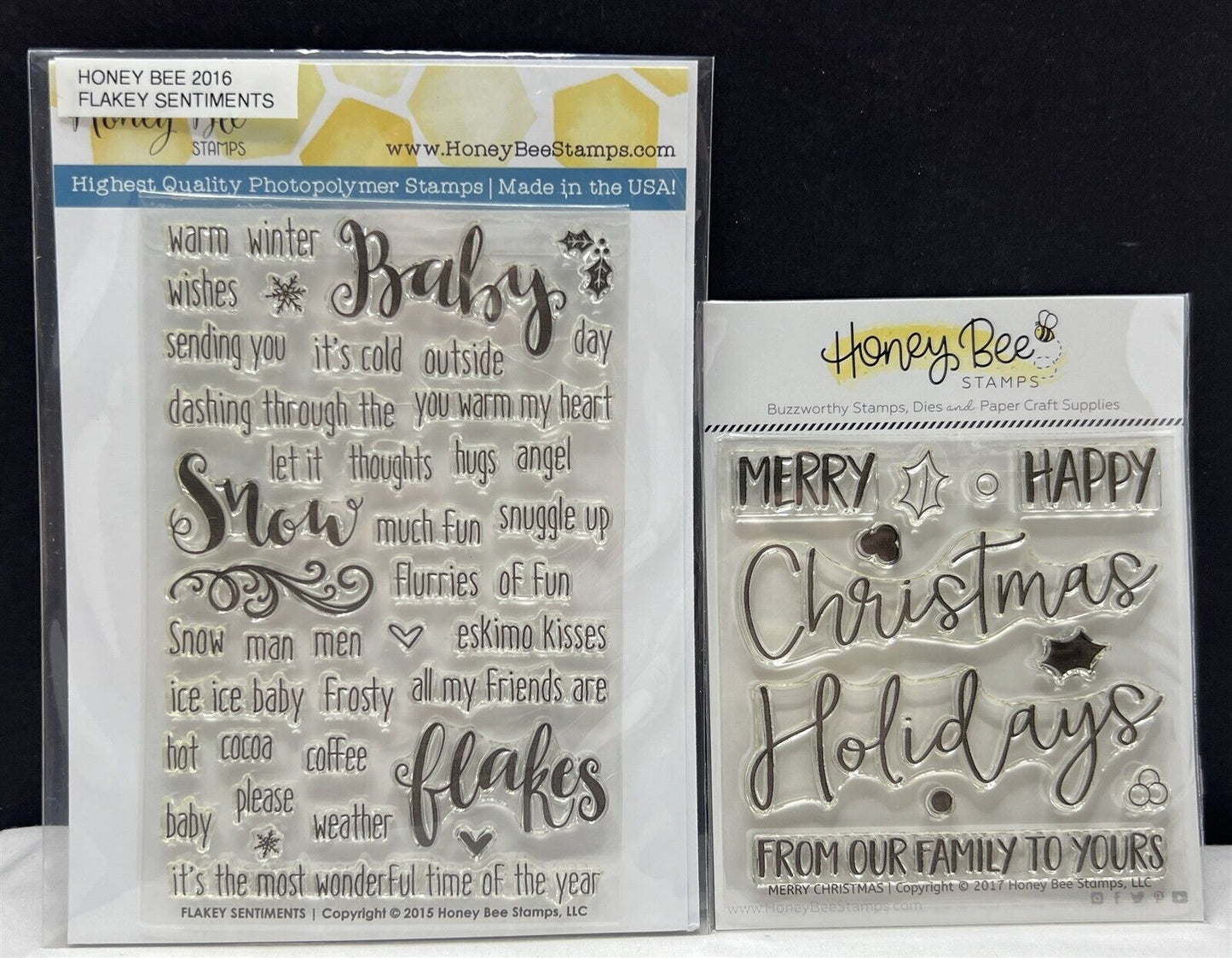 Honey Bee Stamps FLAKEY SENTIMENTS Merry Christmas Holidays Rubber Stamps Lot