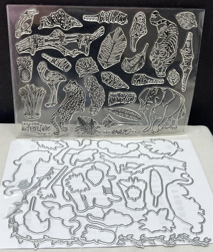 Hero Arts Monthly Kit MMH JUNGLE ANIMALS Safari June 2019 Rubber Stamps Dies