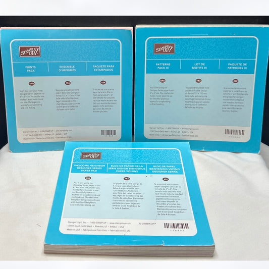 Stampin Up PRINTS PACK Patterns III Welcome Neighbor 6x6 Paper Packs Pads Lot