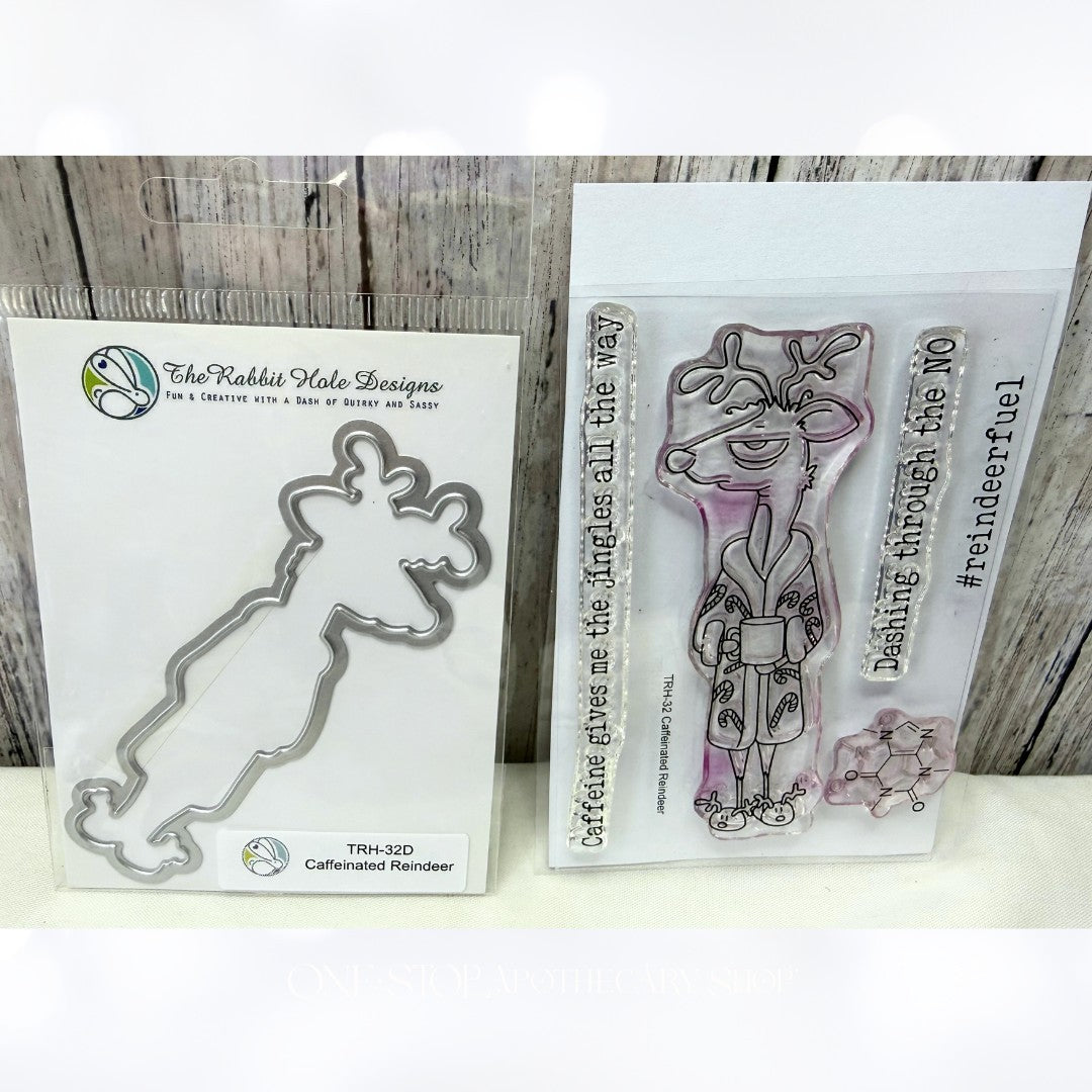 Rabbit Hole Designs CHRISTSMAS REINDEER Coffee Rubber Stamps Dies AS IS**