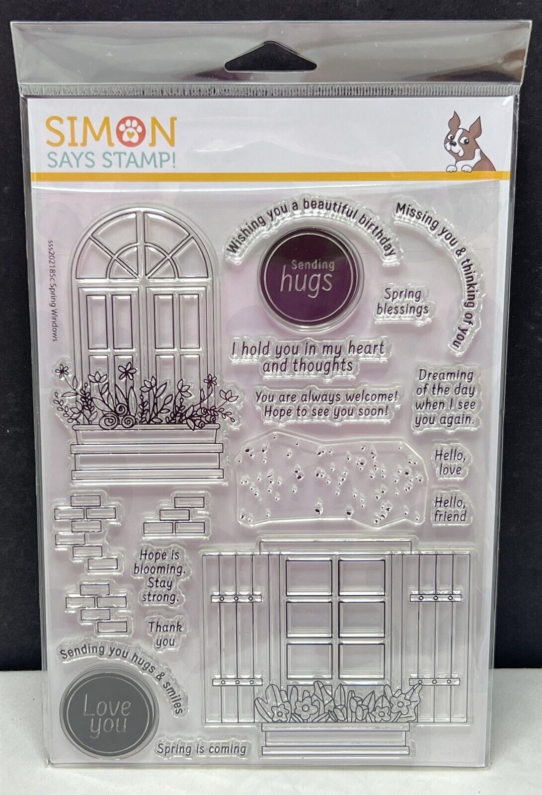 Simon Says Stamp SPRING WINDOWS Flowers Floral 6x8 Rubber Stamps Set