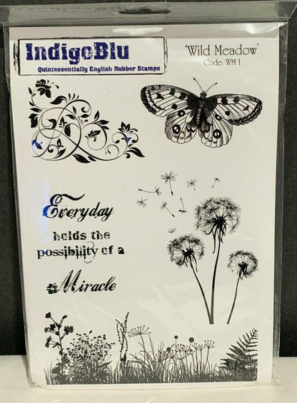 IndigoBlu WILD MEADOW Butterflies Butterfly Cling Rubber Stamps Set