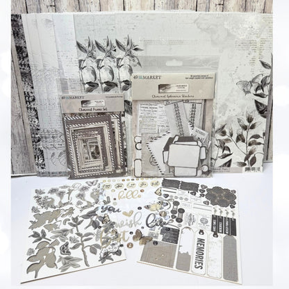 49 & Market CHARCOAL 12x12 Paper Ephemera Frames Die Cuts Collection Kit