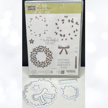 Stampin Up WONDROUS WREATH Wonderful Christmas Rubber Stamps Dies AS IS**